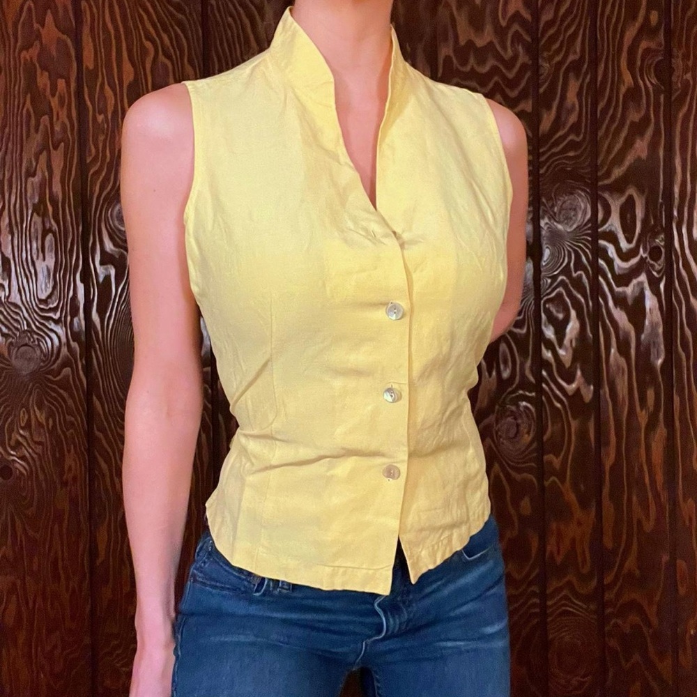 Vintage 90s butter yellow silk linen vest
